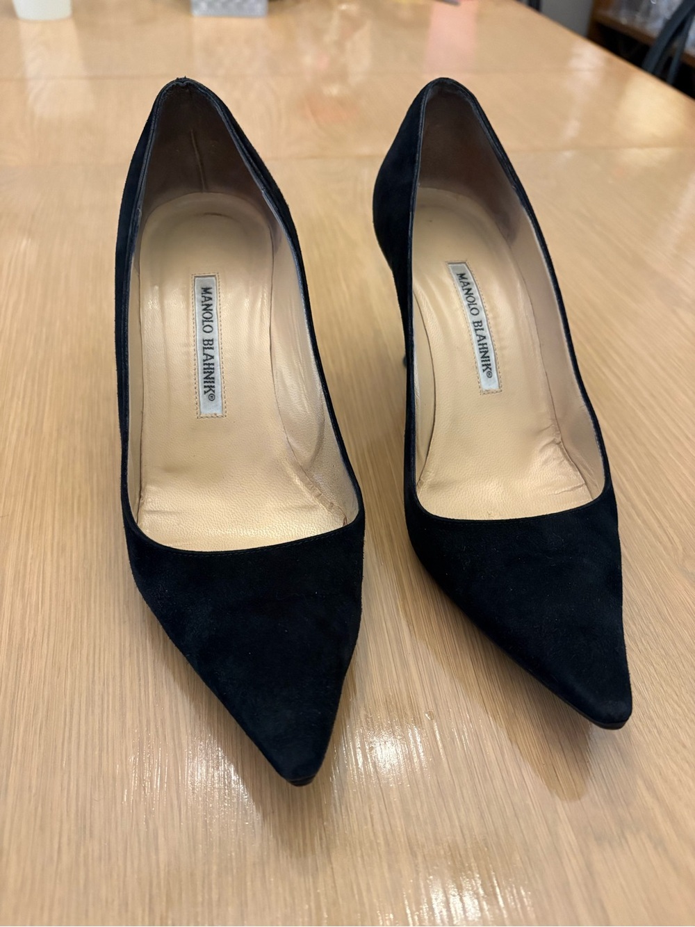 Manolo Blahnik Black Suede Pointed Toe Pumps size 40